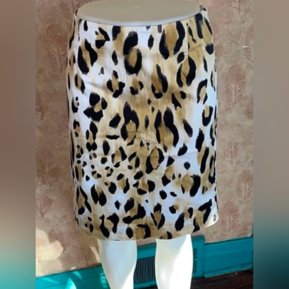 Anne Klein Animal Print Pencil Skirt - Black and Tan